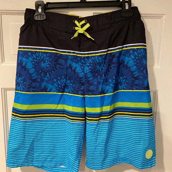 Zero Xposur Boys Swim Trunks – Size XL 18/20, Blue/Black/Lime, 28" Waist - Picture 1 of 9